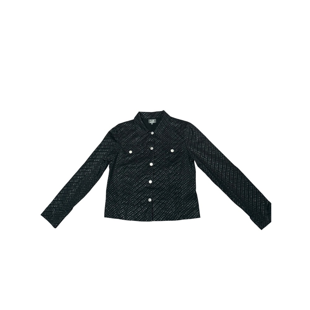 Les Copains Jeans All Over Logo Denim Jacket Black Size 44/30 large